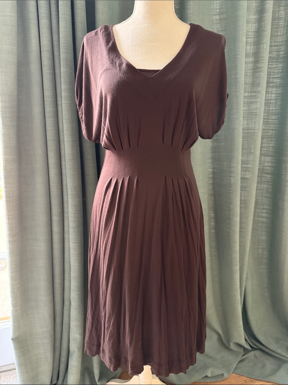 Deletta Chocolate Brown V-Neck Midi Dress